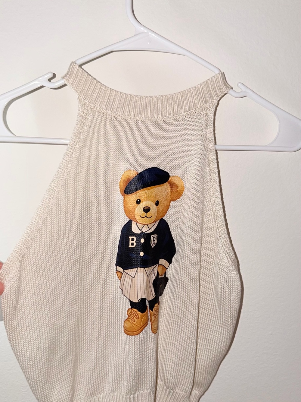 Cream Kids Teddy Graphic Knit Tank Top